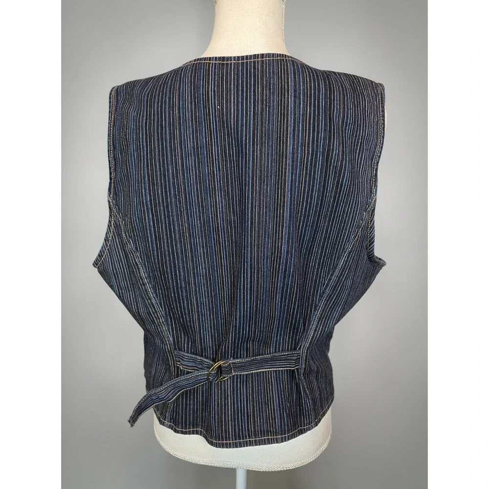 AMX Denim Vest Button Up XL Scoop Neck Cinch Back NWT - Picture 2 of 10